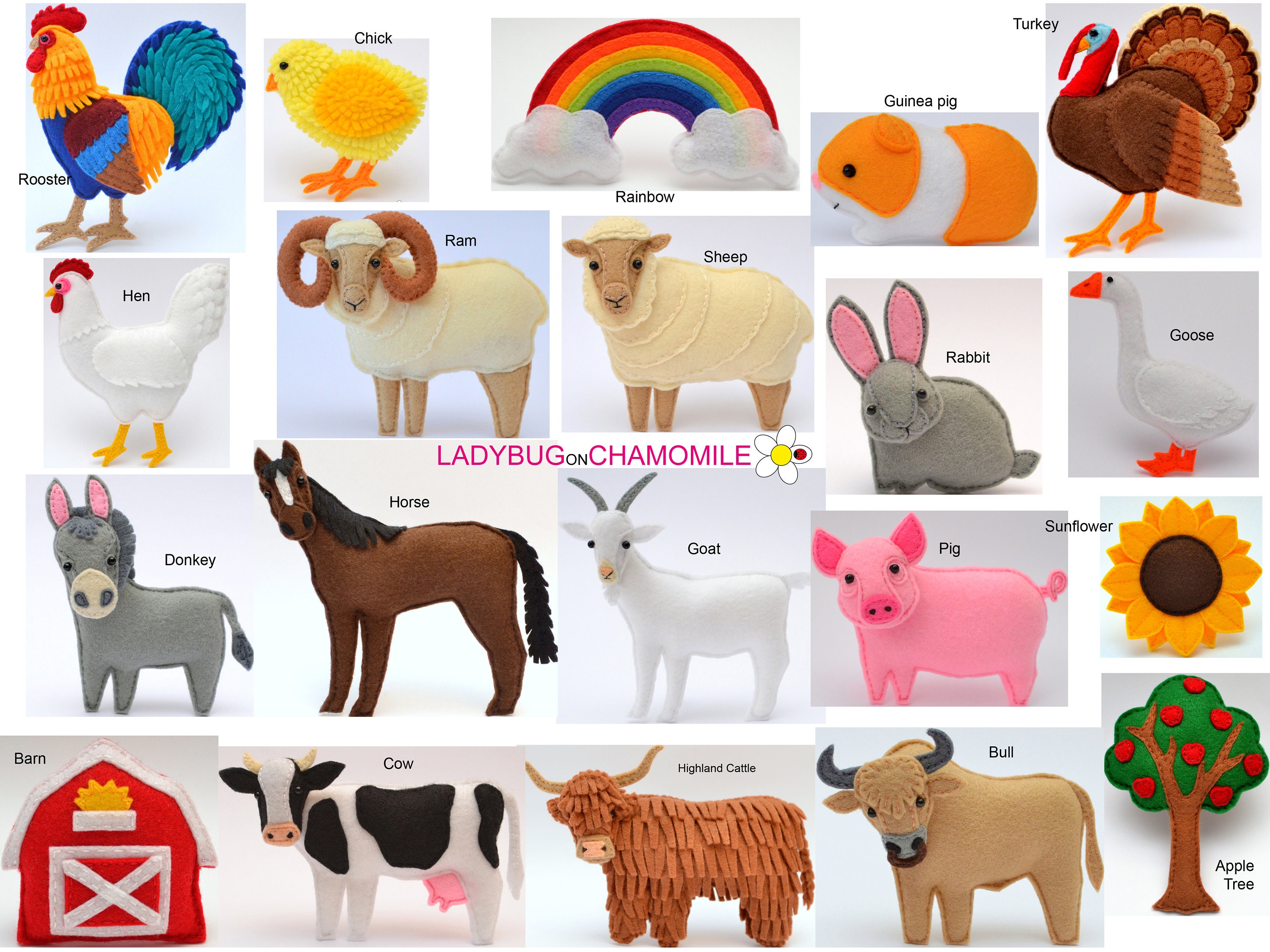 Farm Animals Felt Toys, Ornaments, Magnets