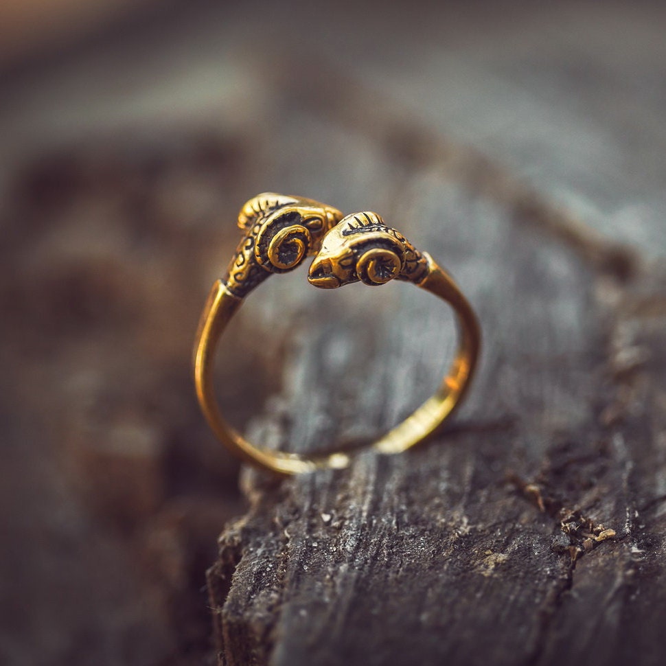 Roman Aries Ring/Brass Legionnaire Adjustable Rams Head Aries Sheep Roman Ancient Rome Antique Male