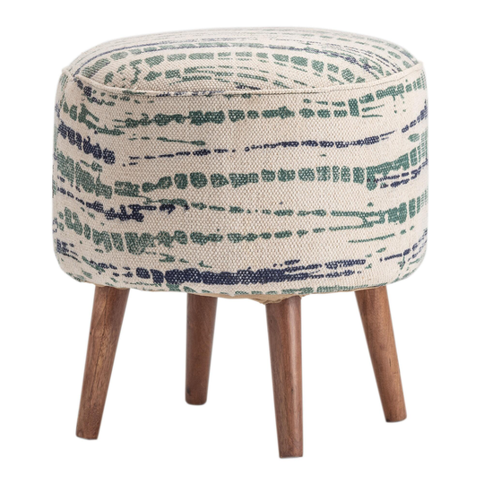 Round Blue and Green Abstract Canby Upholstered Stool: Blue/Green - Fabric by World Market