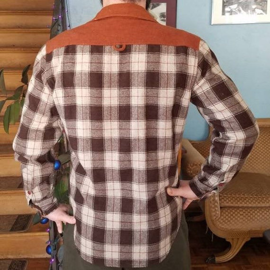 Vintage 80S Wool Nylon Flannel Shirt Button Down Top Men's Medium Retro Brown Orange Grunge Style Plaid