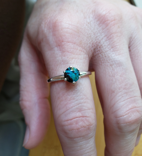 Natural Shattuckite Faceted 1.1Ct Size 7 Ring