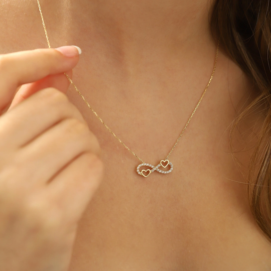 14K Gold Valentine Gift | Heart Necklace Cz Infinity Endless Jewelry For Women, 18" Chain