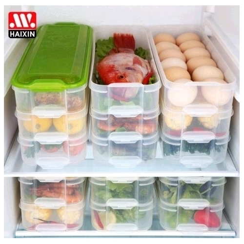 Plastic multi-layer receive a case seafood noodles food preservation box kitchen refrigerator rectangular frozen receive a case with a cover - blue