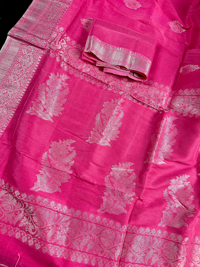 Pink Color Linen Blend With Cotton Silk Handloom Saree Sliver Zari Work | Gift For Her Kaash Collection