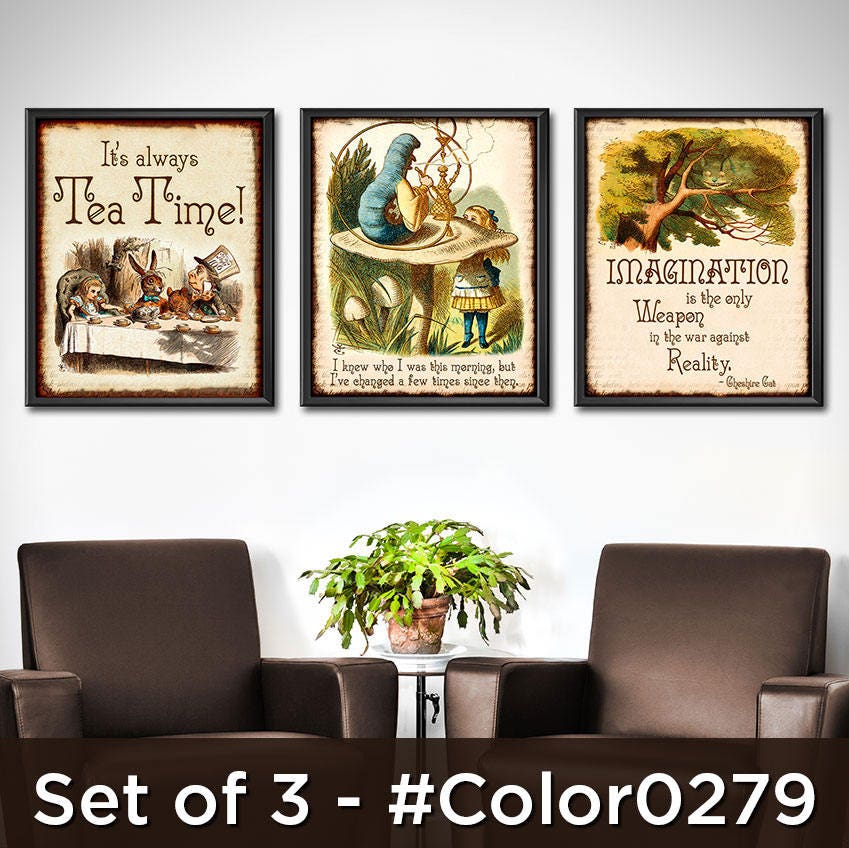 Alice in Wonderland Decorations - Centerpiece Wall Art Set Mad Hatter Quotes Decor 0279