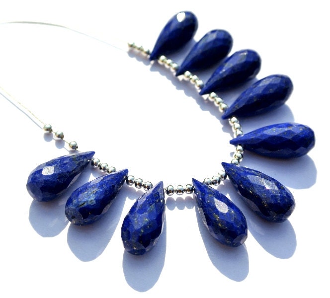 10 Pcs 20x8mm Natural Lapis Lazuli Faceted Teardrop Briolettes - Loose Gemstone Diy Jewelry Making Beads Wire Wrapping Earrings Pair