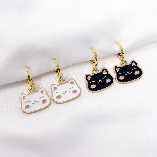 Kitty Cat Hoop Earrings, Gold Plated Enamel Kitty Charm Earrings With Mini Huggie Hoops, Gifts For Her, Y2K, Kawaii, Trendy