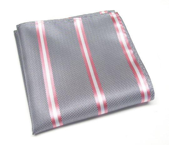 Pocket Square Pink White Gray Stripe Hanky Handkerchief