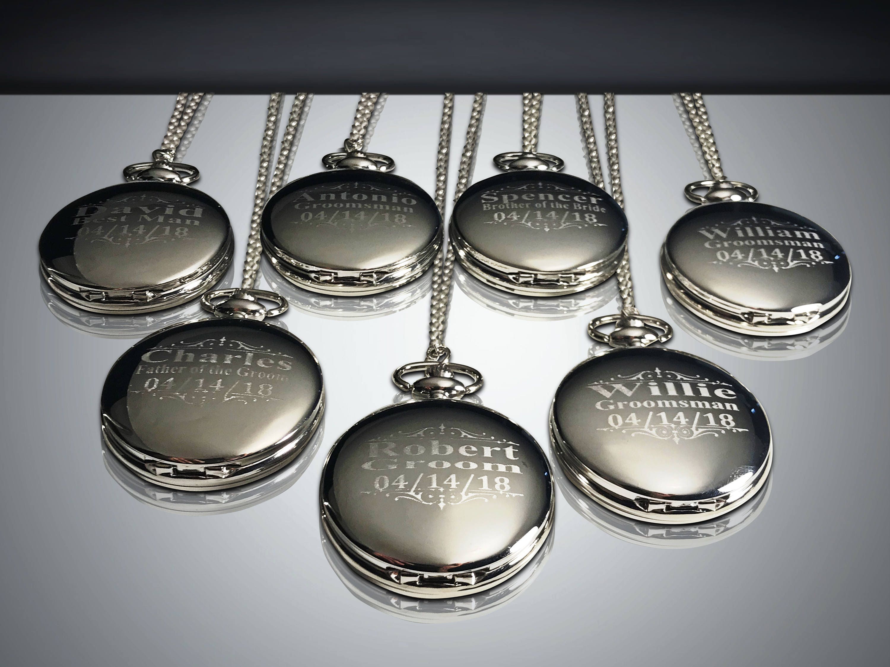 Groomsmen Gifts, Set Of 8, Silver Engraved Pocket Watch, Best Man Gift, Officiant Pocket Watch in Boxes, Mens Gift Set