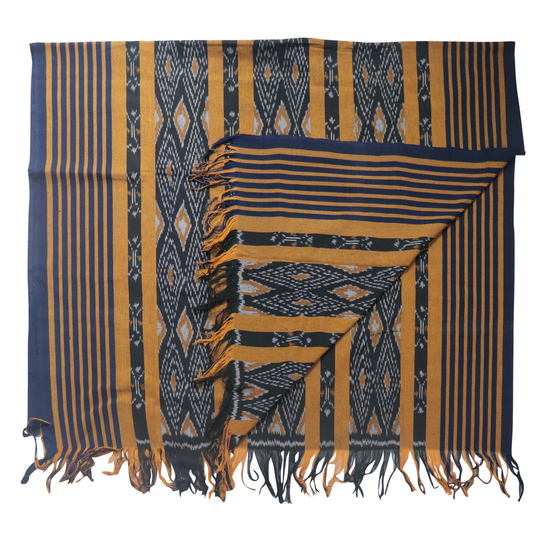 Indonesia Ikat Blanket Throw Black Yellow Handwoven Fair Trade Bedspread Boho Bedding Wall Hanging Home Decor Sarong Patio Couch Dyed Made