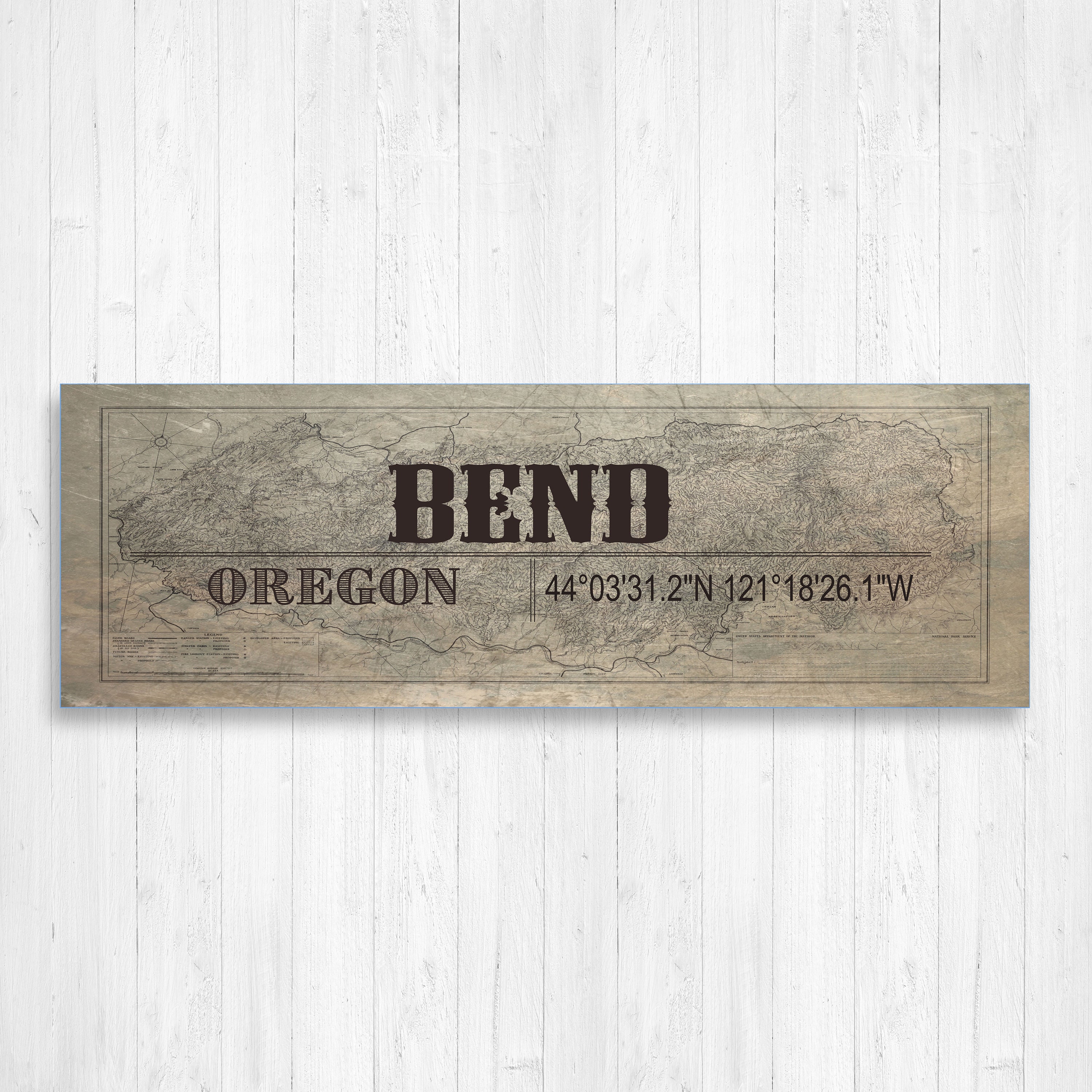 Bend Oregon Wall Canvas, Vintage Town Town, Mountain Decor, Art