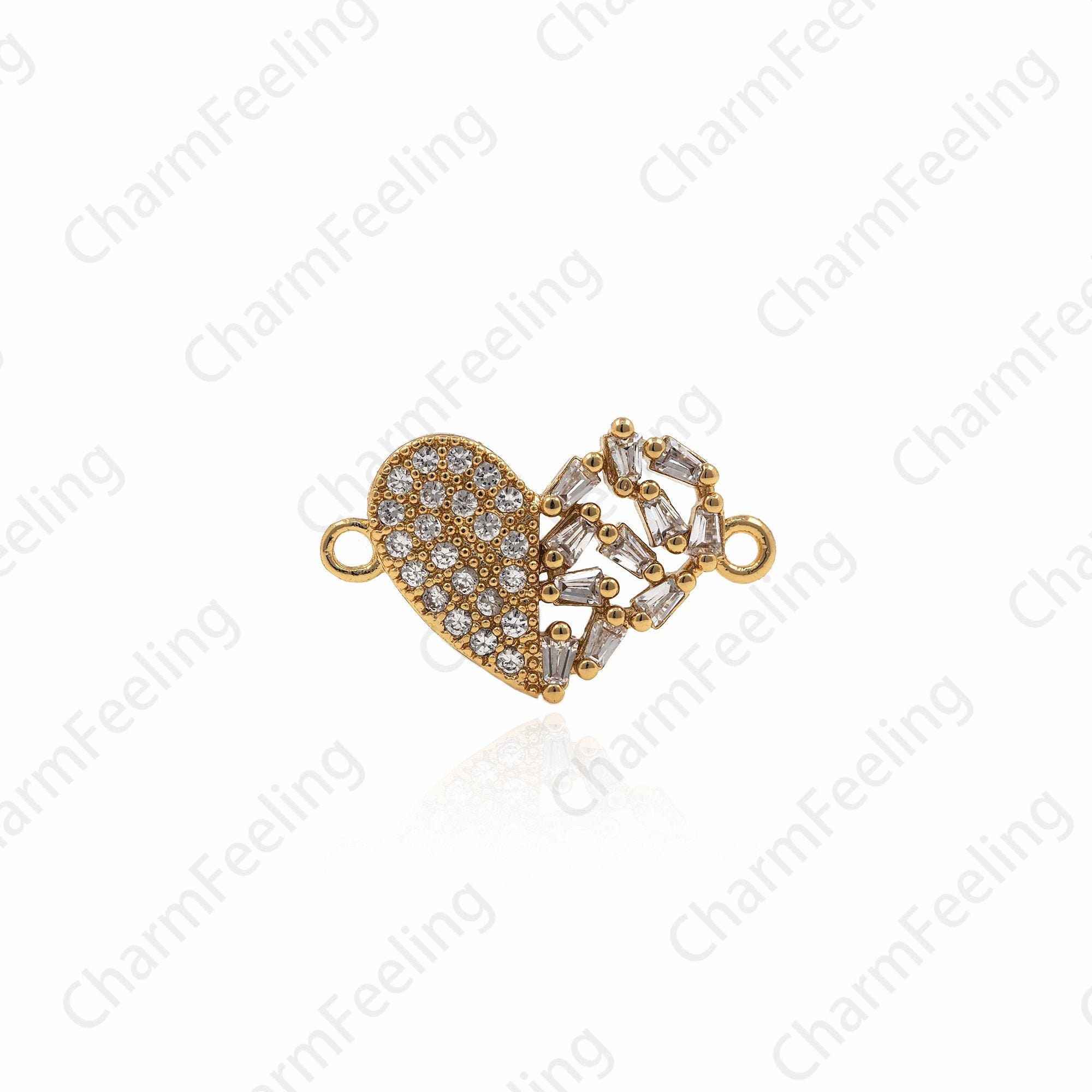 18K Gold Filled Micro Pave Heart Linker, Love Link Connector, Charm, Gift For Her, Diy Jewelry Making Accessories 12x19.5x2.3mm