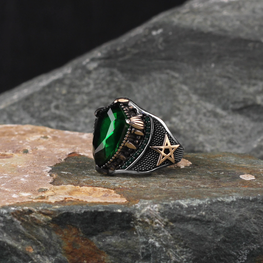 925 Sterling Silver Mens Ring, Emerald Gemstone Men Ring For Men, Gift For Him, Boyfriend Gift, Valentines Day