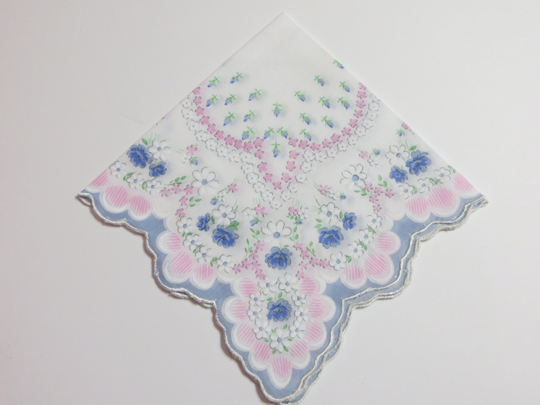 Ladies Handkerchief-Hankie-Hanky-Floral-Blue & Pink