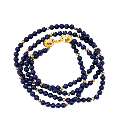 Vintage Kjl For Avon Faux Lapis Lazuli Double Strand Rams Head Necklace