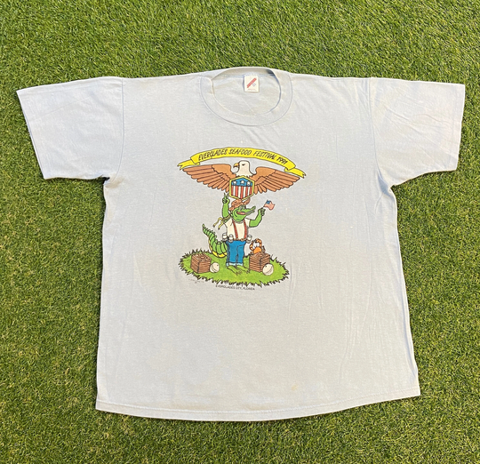 Vintage Everglades Seafood Festival T Shirt Tee Jerzees Made USA Size Xxl 2Xl Florida Fl 1990S 90S