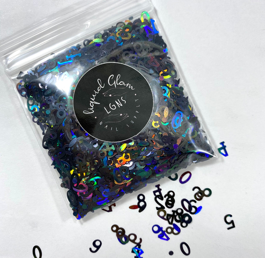 Black Holographic Numbers Nail Glitter Pieces