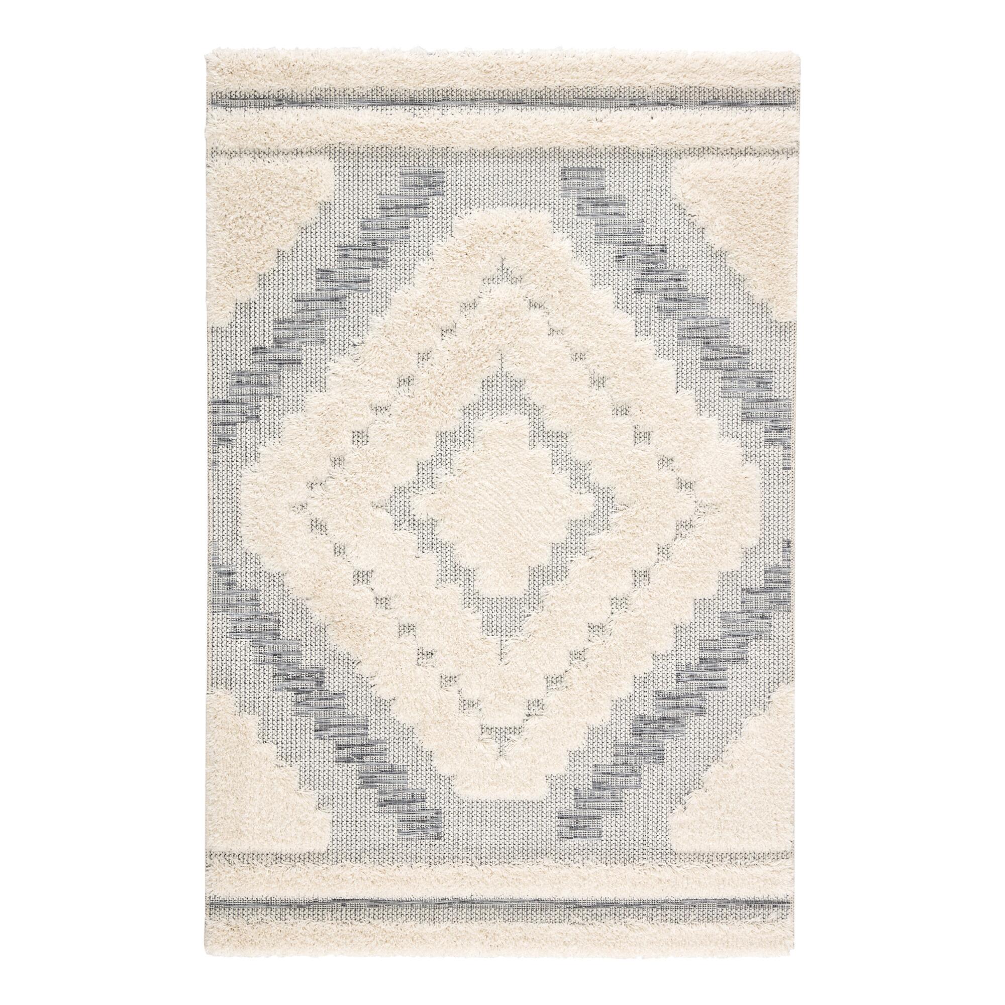 Gray and Cream Geometric Hilo Indoor Outdoor Patio Rug: White - Polypropylene - 9' x 12' by World Market