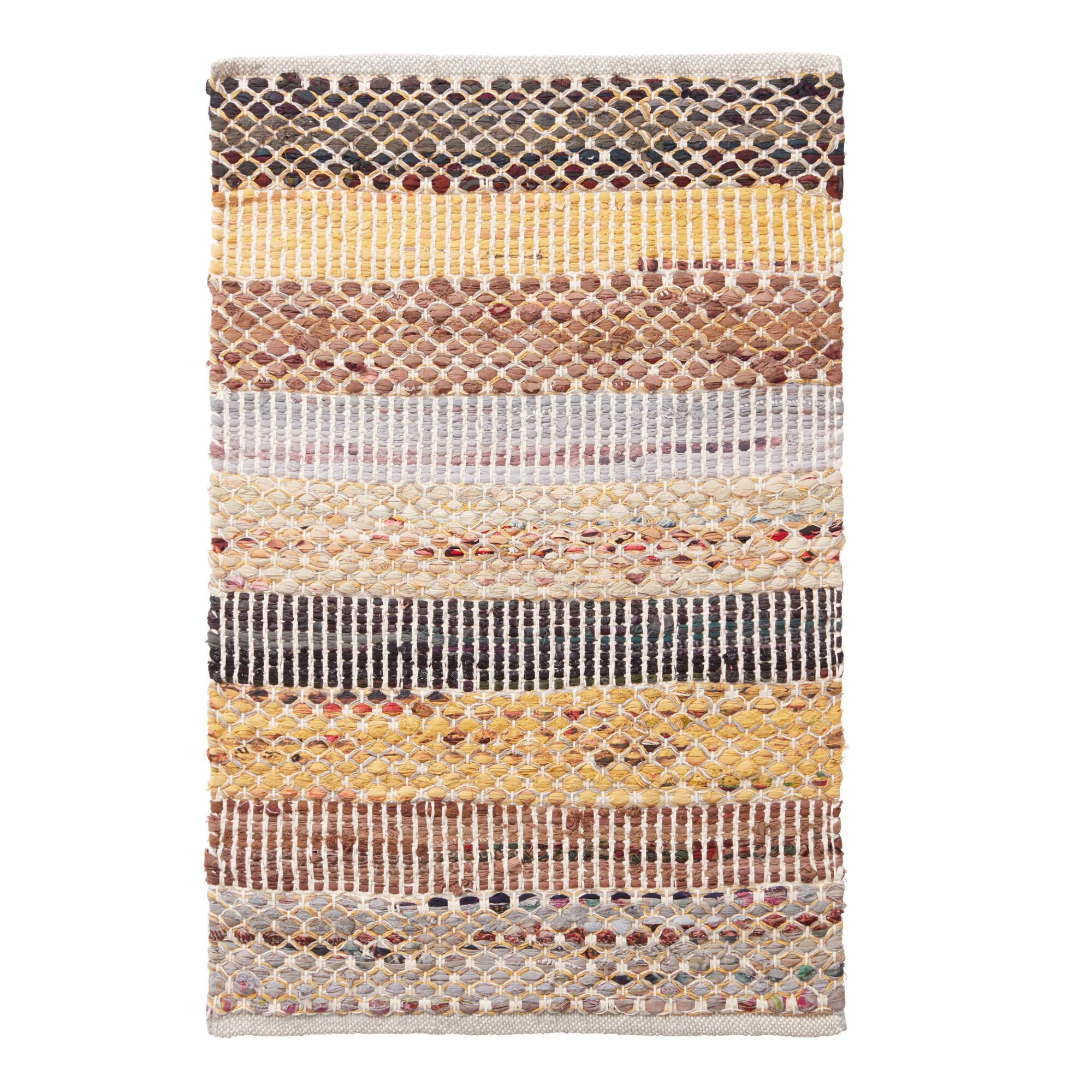 Yellow Wide Stripe Cotton Chindi Area Rug - 2' x 3' by World Market