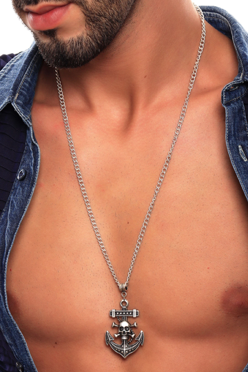 Antique Silver Pirates Of The Caribbean Necklace, Oxidized Men's Pendant Statement Captain Jack Sparrow Necklace