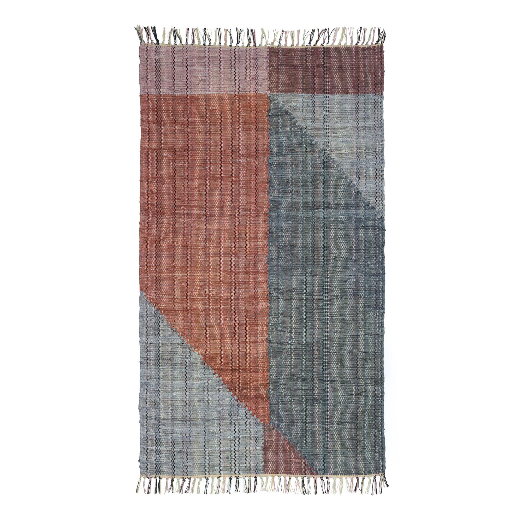 Rust and Blue Modern Geo Cotton Chindi Area Rug: Multi - 3' x 5' by World Market