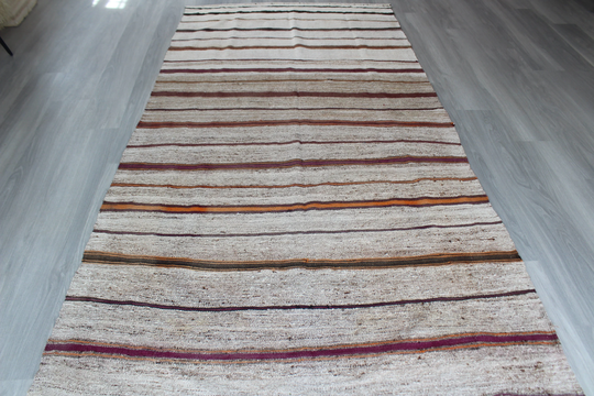 Ethnic Gray Kilim, Kilim Rug, Striped Vintage Handwoven Rug/N-394 4'6"x9'6" Ft