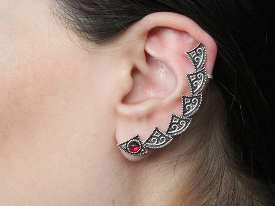 Cuff Triangles Sterling Silver Earring, Ornament Full Ear Left Gift For Her, Woman Earring