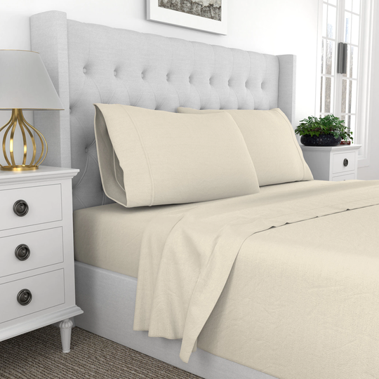 COLOR SENSE 600TC Easy Care Sateen King 600-Thread Count Cotton Polyester Blend Ivory Bed Sheet in Off-White | 8903062033653