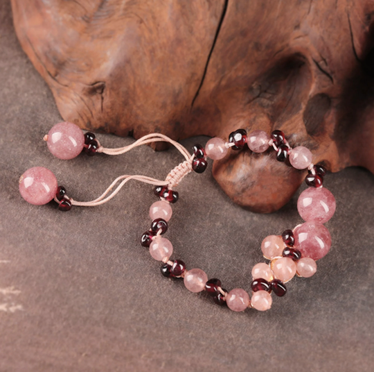 Pink Agate Chinese Bracelet, Statement Infinity Charm Unique Gift