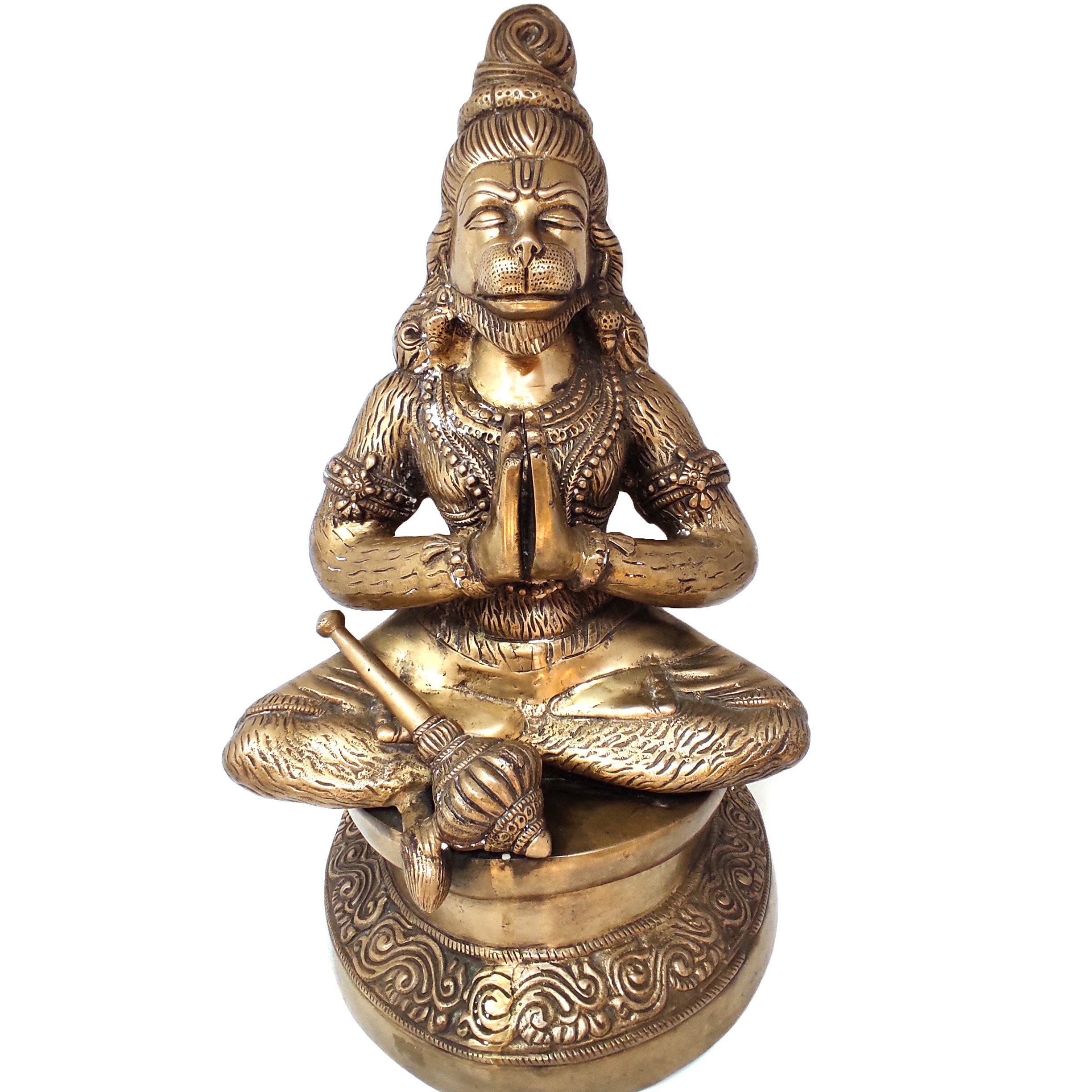 India Hanuman Monkey God Devotee Hanumanji in Meditation Statue Sculpture 17 Tall