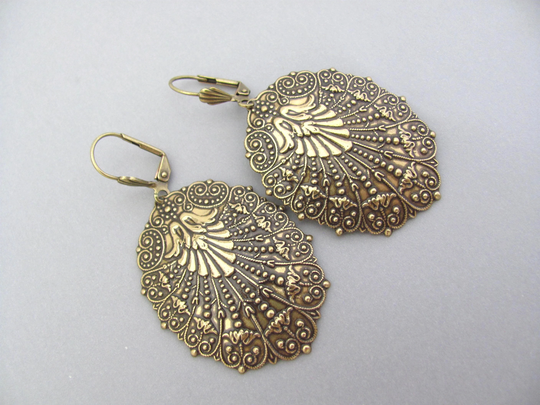 Art Nouveau Earrings Bold Vintage Bohemian Antiqued Brass Holiday Birthday Bridal