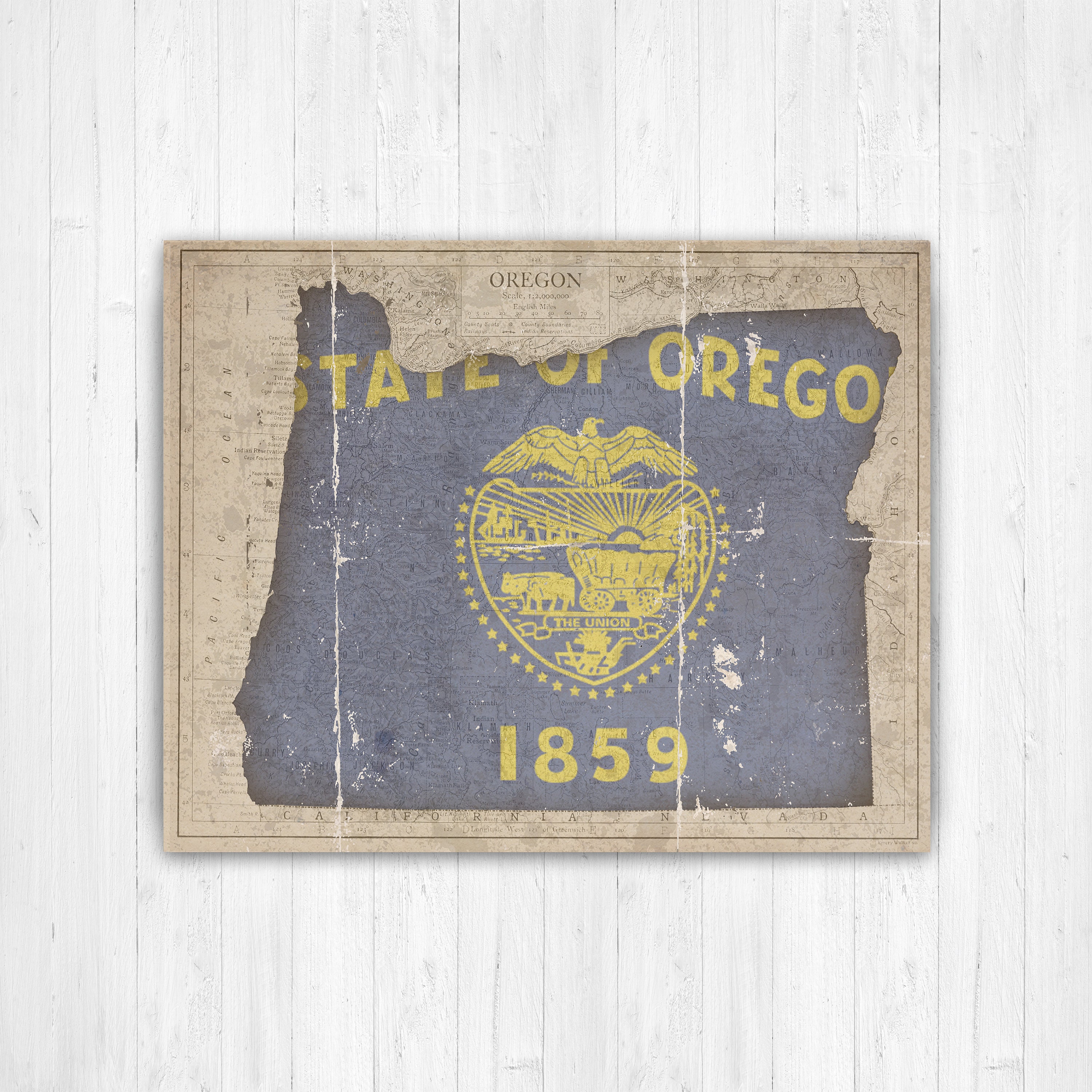 Oregon Vintage State Flag Map Print | Hanging Canvas Art Printed Marketplace
