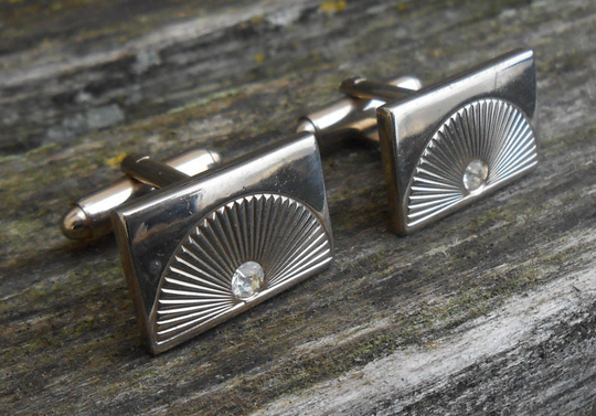 Vintage Silver Cufflinks. Rhinestone. Gift For Men, Dad, Groom, Groomsmen, Wedding, Anniversary, Birthday