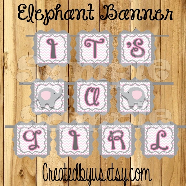 Its A Girl Banner Baby Shower Elephant Decorations Decor Elephant Theme 1st Birthday Baby