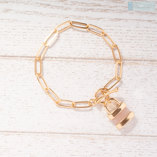 Padlock Bracelet, Gemstone Paper Clip Chain Rose Quartz Bridesmaid Link Toggle Unique Gift