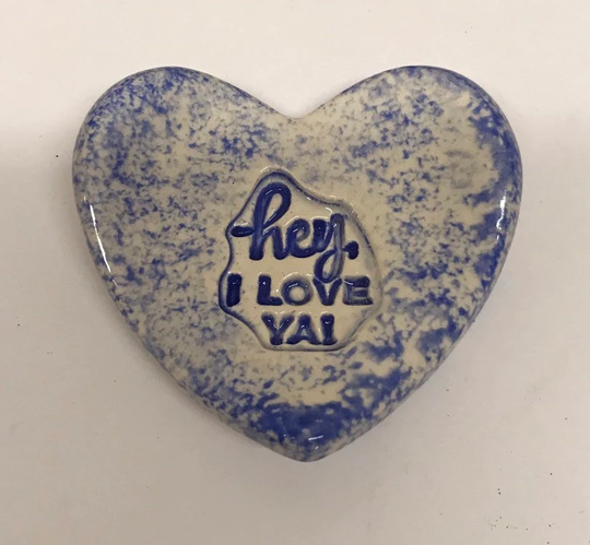 2 1/4" Tiny Heart Shaped Ring Holder Jewelry Plate Bed Bath Kitchen Decor Hey I Love Ya Design Blue