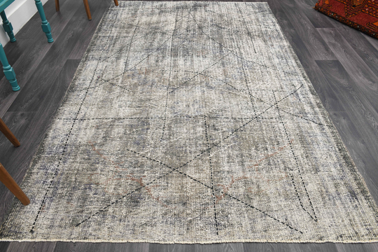 5.7x9.1 Ft, Turkish Rug, Designer, Vintage Oushak Area Wool, Room Decor, Living Turkey Handmade, Beige, Black