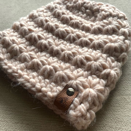 Alpaca Blend Crochet Beanie, Winter Hat, Women's Peaks Pale Pink Beanie