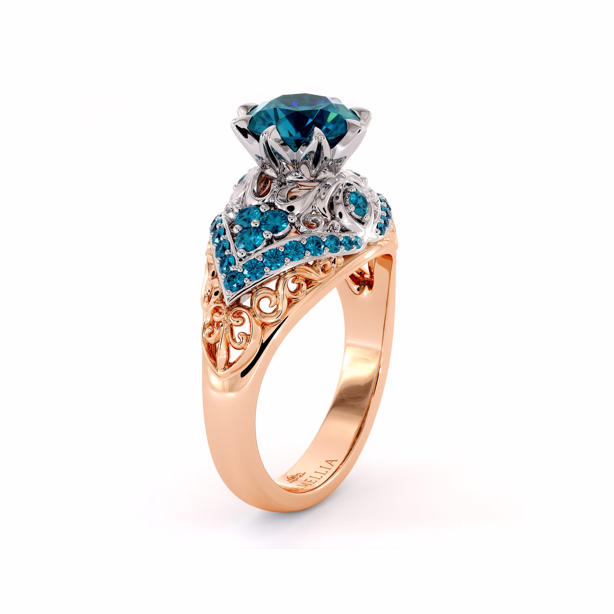 Rare Blue Diamond Luxurious Custom Engagement Ring Royal Style