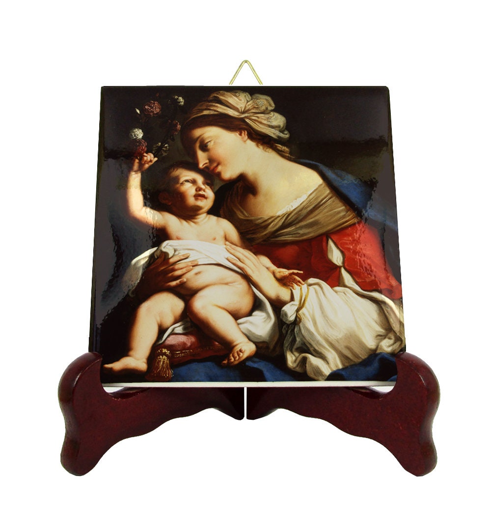 Catholic Art - Virgin Mary & Jesus Child Religious Icon On Tile Holy Art Holy Mother Of Madonna
