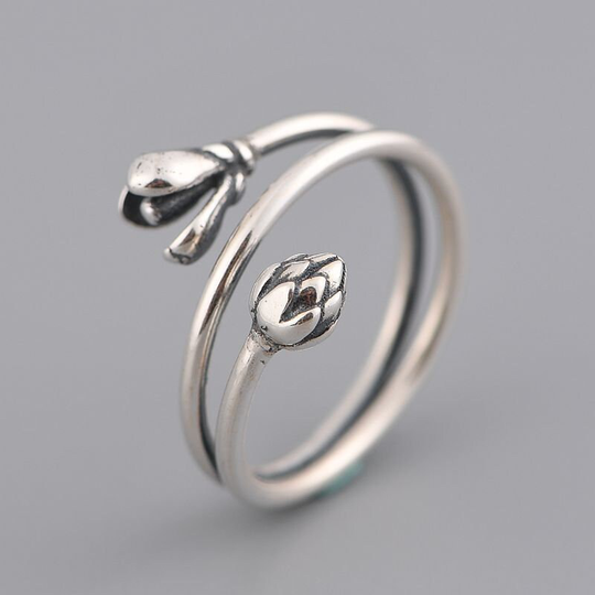 Simple S925 Sterling Silver Flower Pattern Adjustable Open Ring