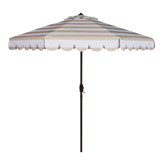 Striped Scalloped 9 Ft Tilting Patio Umbrella: White/Natural - Fabric by World Market