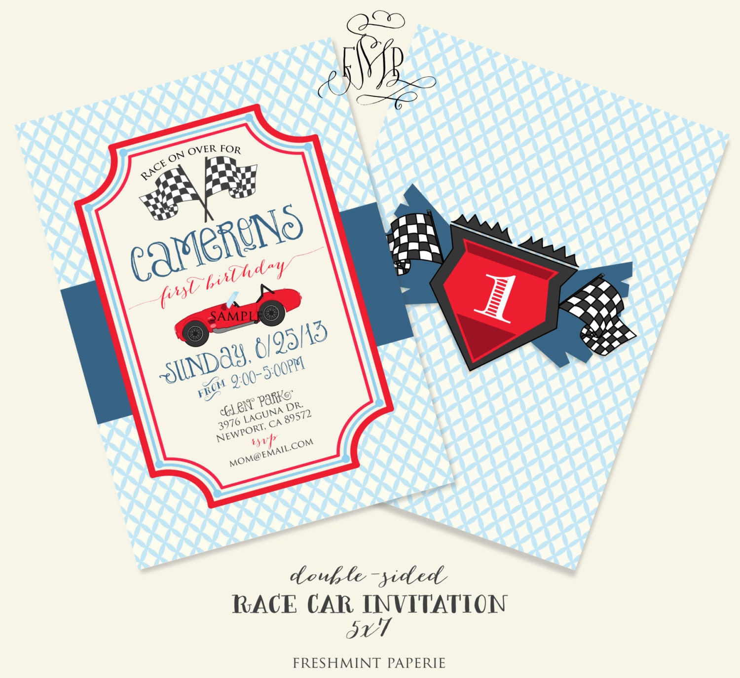 Printable Invitations - Race Car Party Package Racing Invitation Sports Freshmint Paperie
