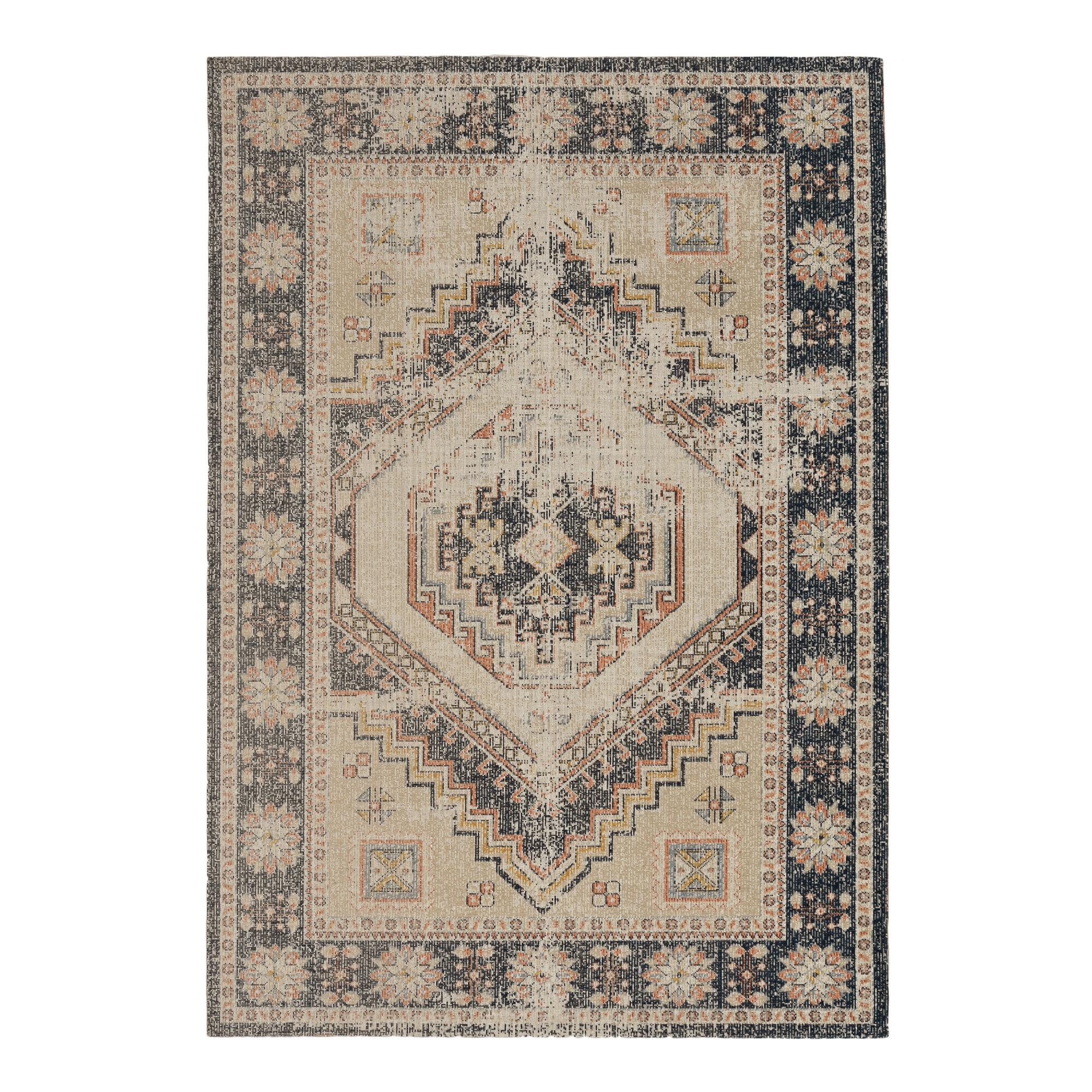 Distressed Ivory and Navy Medallion Mesa Area Rug: Brown/Gray/Multi by World Market