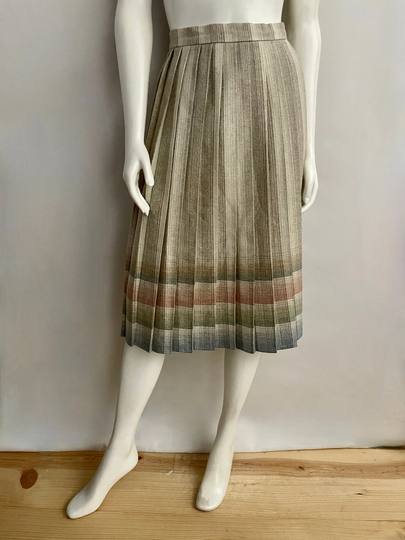 Vintage 70's Cream, Plaid, Wool Blend, Pleated, Skirt | xs