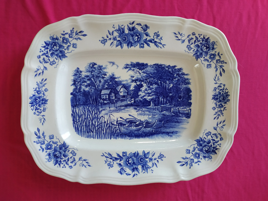 Large French Sarreguemines Plate.vintage Serraquemines France .french Vintage Dish Romantic.serving Platter
