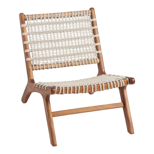 Crochet Woven Girona Outdoor Patio Accent Chair Set of 2: White - Wood by World Market