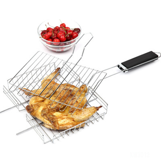 Stainless Steel Rectangle BBQ Grill Outdoor Camp Barbecue Net Rack with Handle