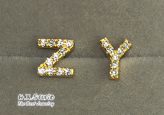 Dainty Diamond Initial Stud Earring, Solid 18K Gold, Letters A - Z, Mix & Match Personalized Earrings, Gift