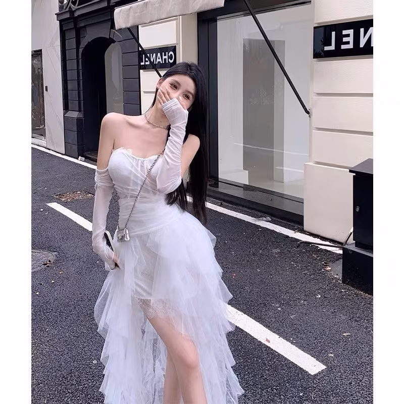White Etheral Victorian Wedding Dress, Fairy Prom Dress Ball Gown
